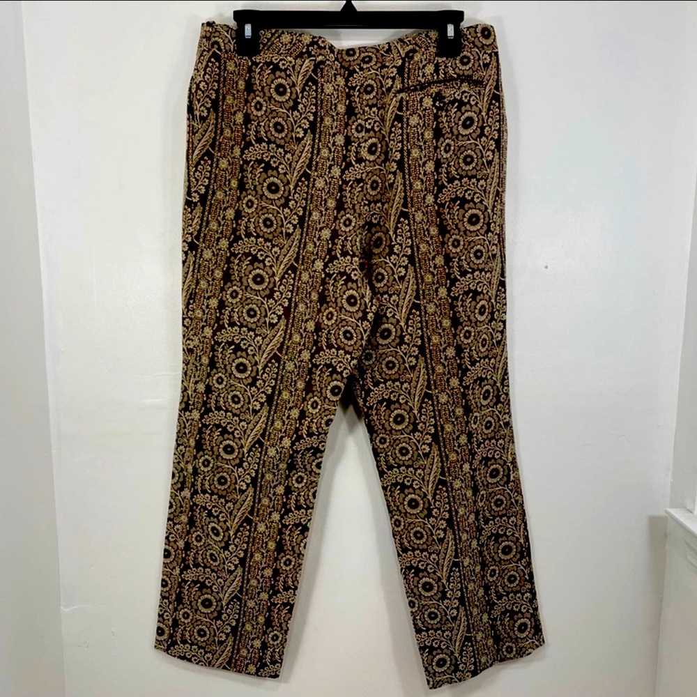 Celine Brown & White Floral Jacquard Brocade Silk Blend Mid Rise Pants Size XL